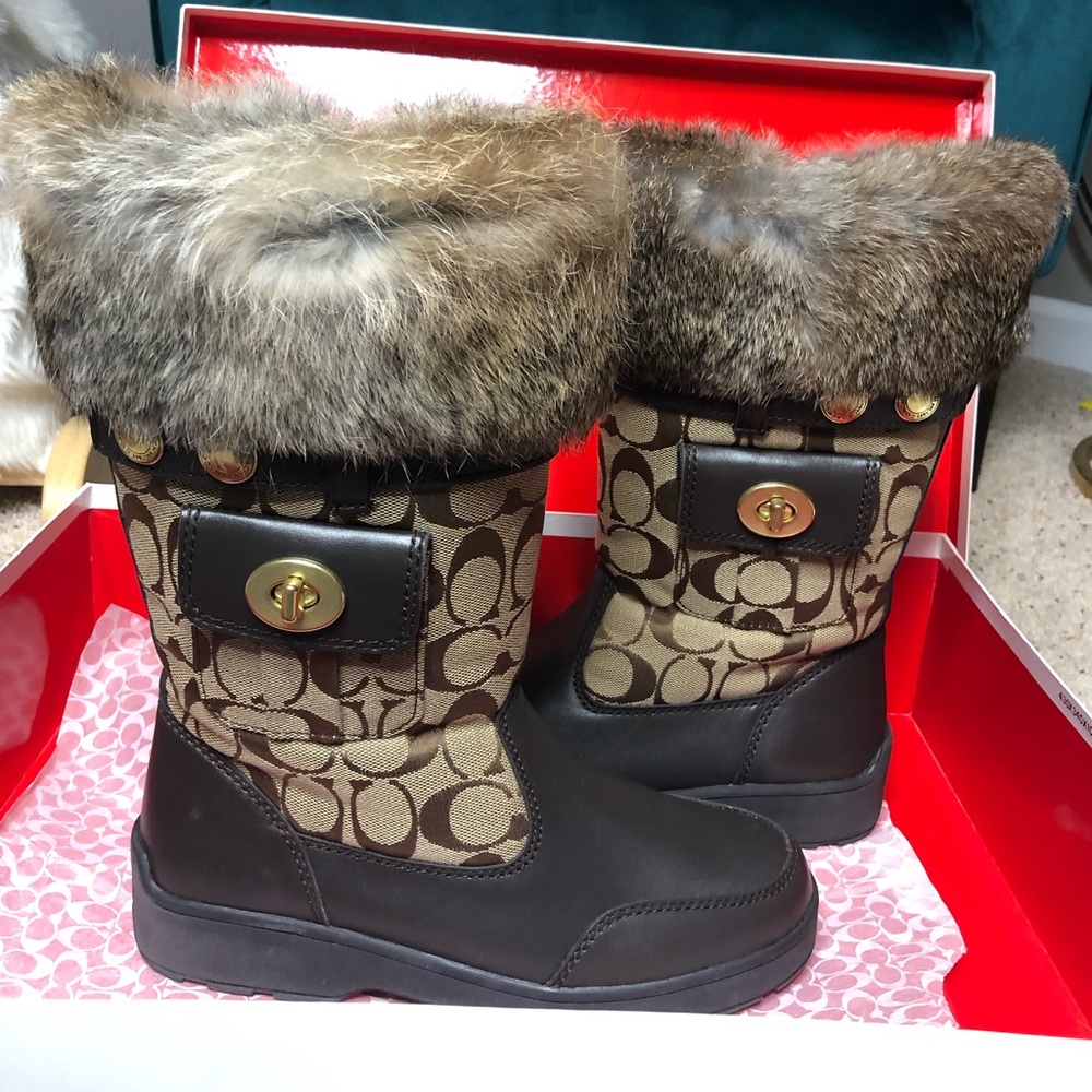 Coach Kimberly Rabbit Fur Brown Boots